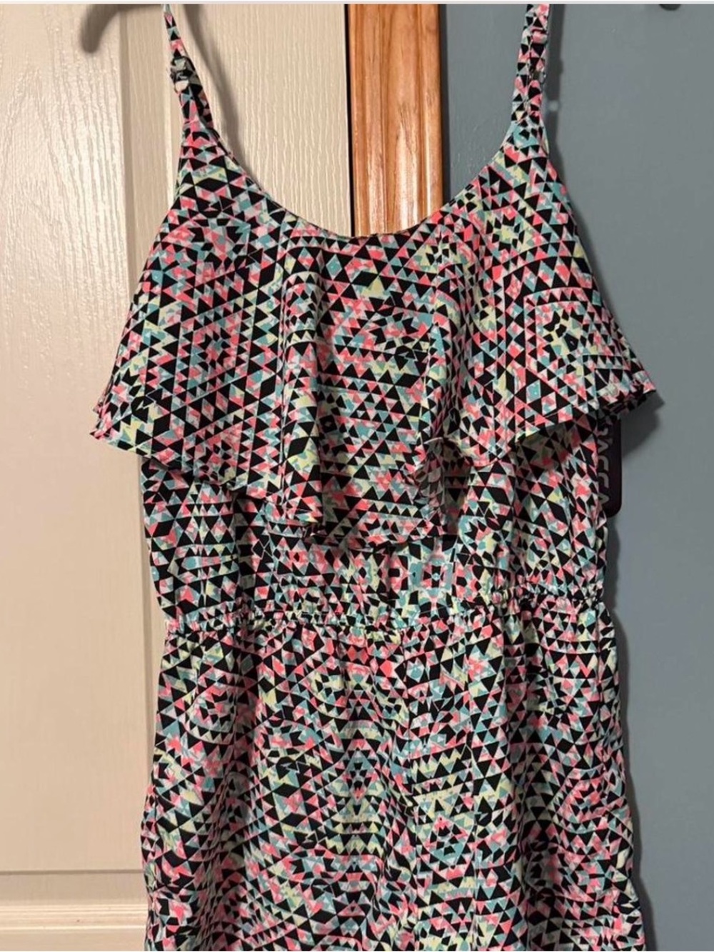 Arizona Jean Company Triangle Print Romper in Black, Pink & Mint
